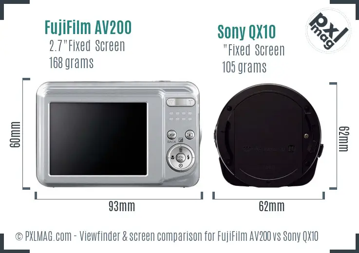 FujiFilm AV200 vs Sony QX10 Screen and Viewfinder comparison