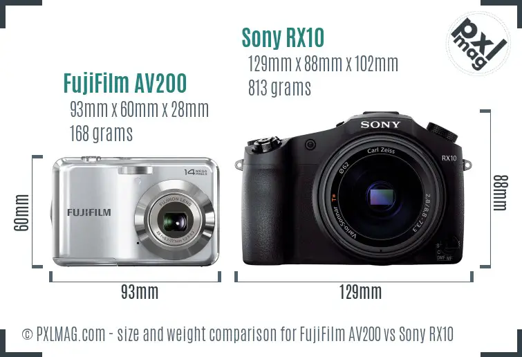 FujiFilm AV200 vs Sony RX10 size comparison