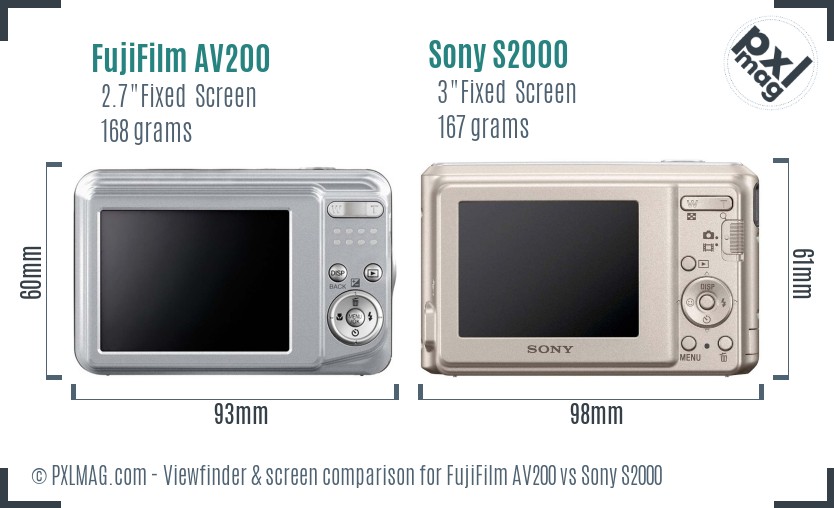 FujiFilm AV200 vs Sony S2000 Screen and Viewfinder comparison