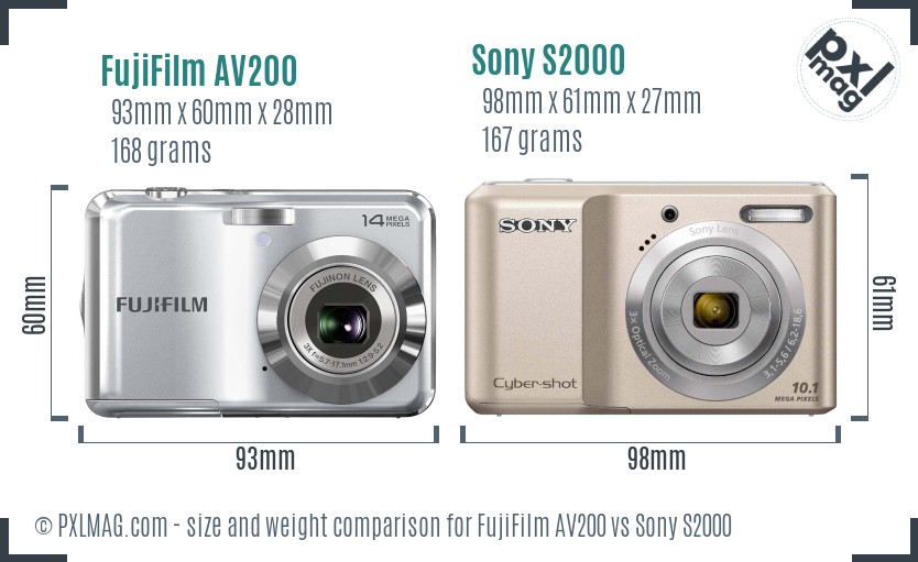 FujiFilm AV200 vs Sony S2000 size comparison