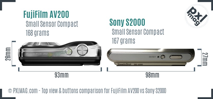 FujiFilm AV200 vs Sony S2000 top view buttons comparison