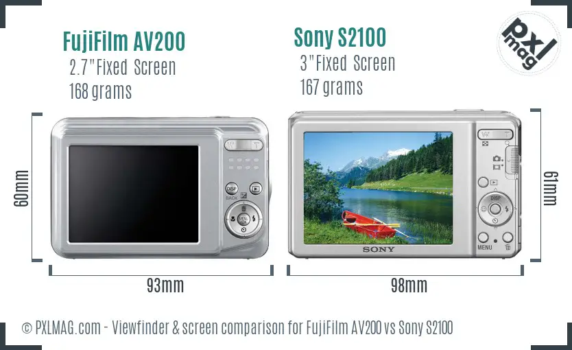 FujiFilm AV200 vs Sony S2100 Screen and Viewfinder comparison