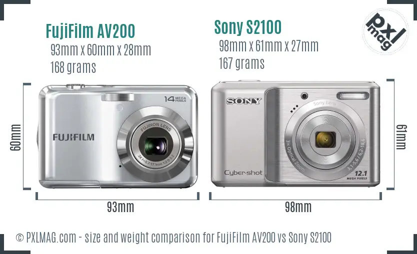 FujiFilm AV200 vs Sony S2100 size comparison