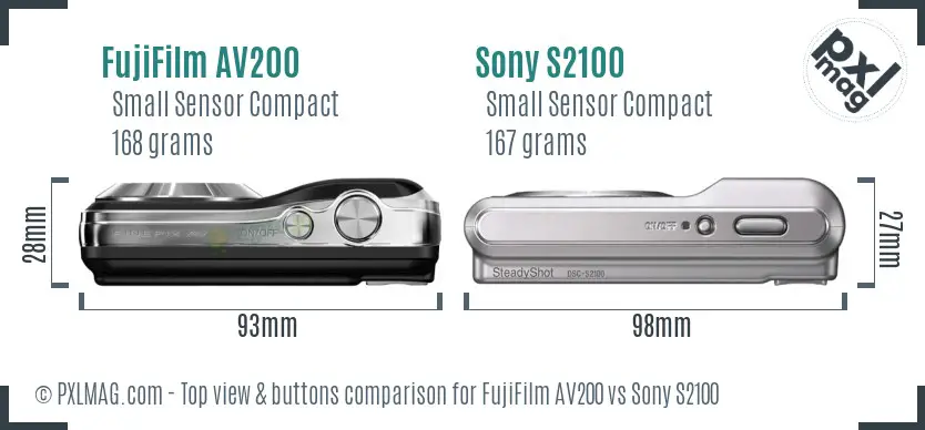 FujiFilm AV200 vs Sony S2100 top view buttons comparison