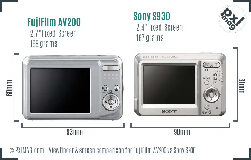 FujiFilm AV200 vs Sony S930 Screen and Viewfinder comparison