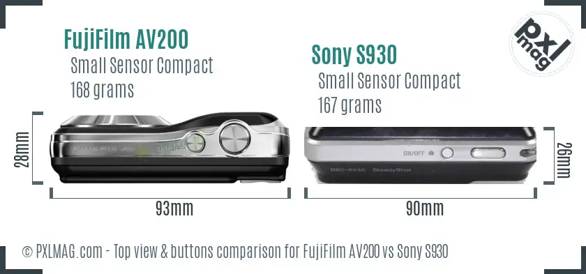 FujiFilm AV200 vs Sony S930 top view buttons comparison