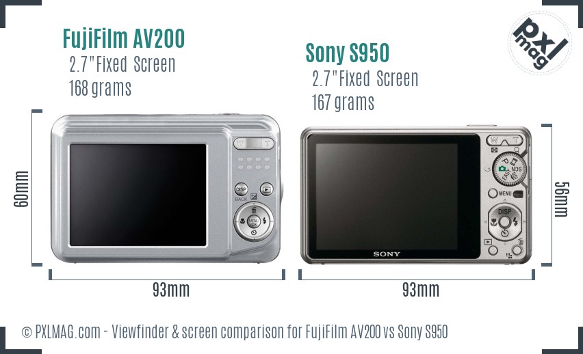 FujiFilm AV200 vs Sony S950 Screen and Viewfinder comparison
