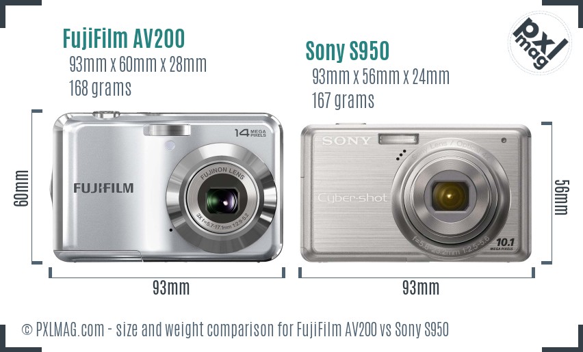 FujiFilm AV200 vs Sony S950 size comparison