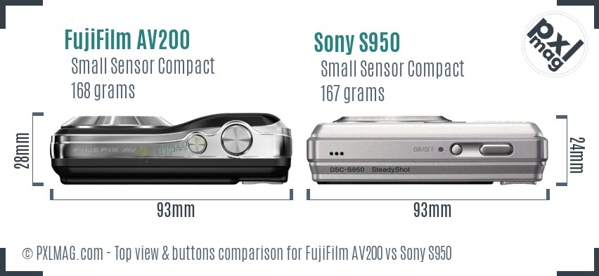 FujiFilm AV200 vs Sony S950 top view buttons comparison