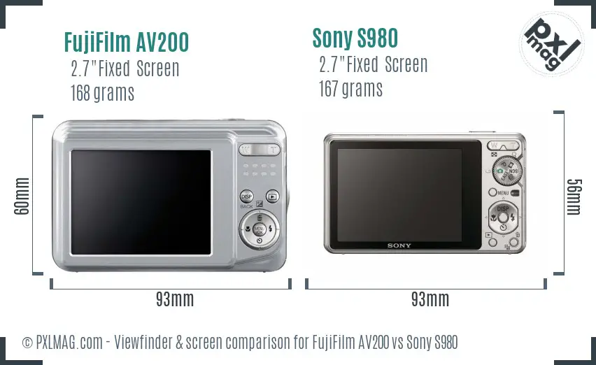 FujiFilm AV200 vs Sony S980 Screen and Viewfinder comparison
