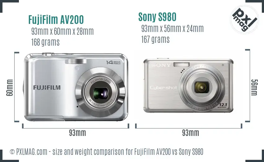 FujiFilm AV200 vs Sony S980 size comparison