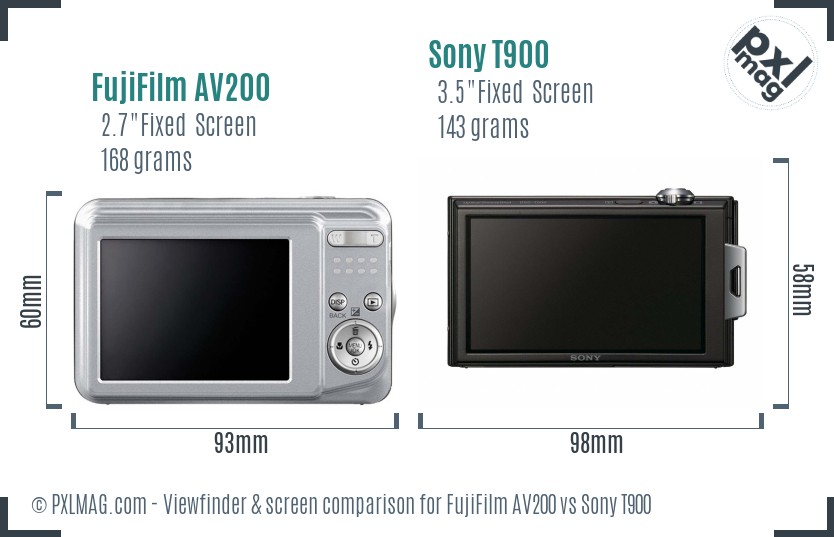 FujiFilm AV200 vs Sony T900 Screen and Viewfinder comparison