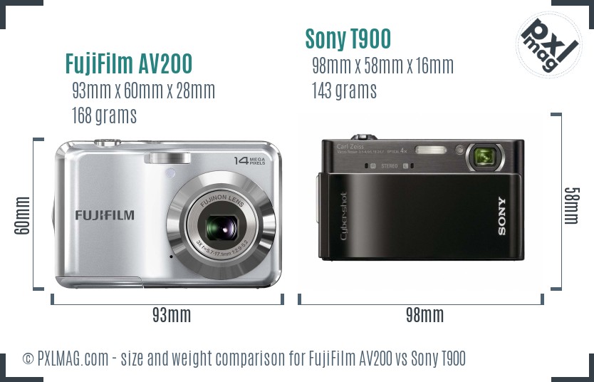 FujiFilm AV200 vs Sony T900 size comparison