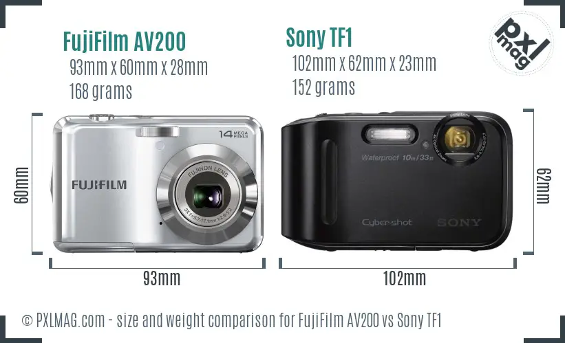 FujiFilm AV200 vs Sony TF1 size comparison