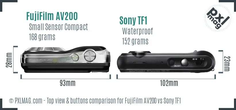 FujiFilm AV200 vs Sony TF1 top view buttons comparison