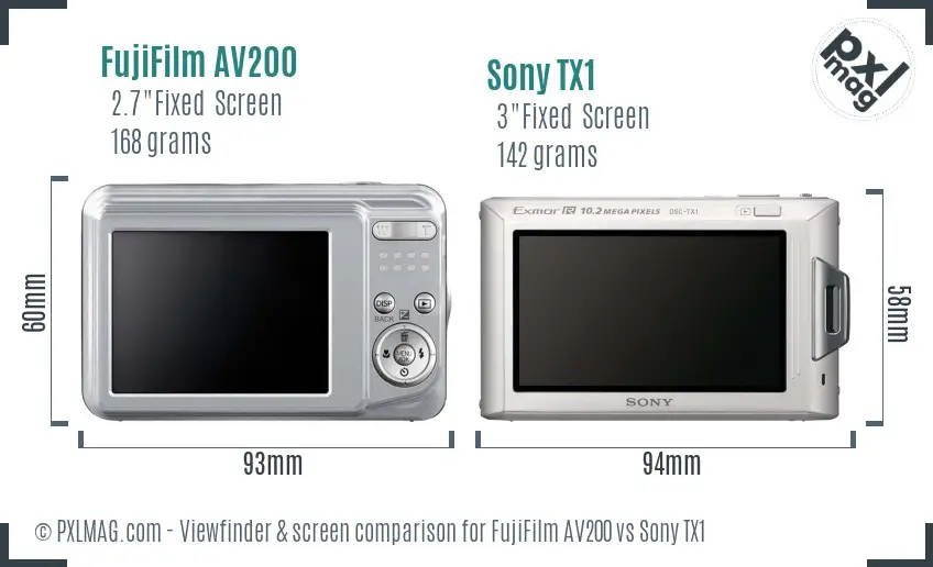 FujiFilm AV200 vs Sony TX1 Screen and Viewfinder comparison FujiFilm AV200 vs Sony TX1 Screen and Viewfinder comparison