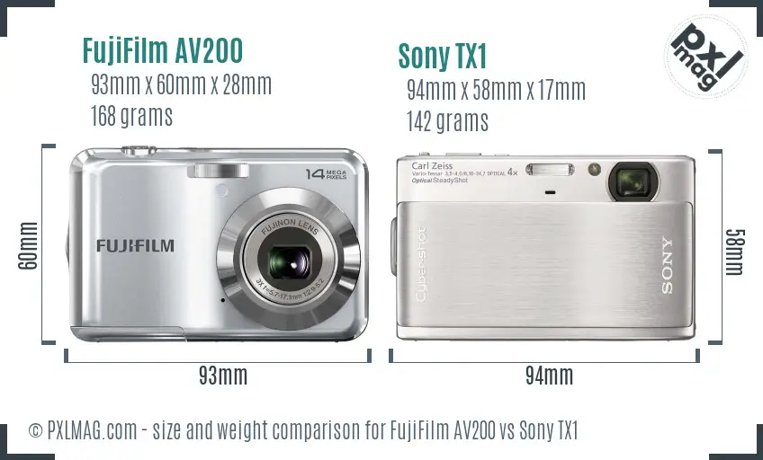 FujiFilm AV200 vs Sony TX1 size comparison FujiFilm AV200 vs Sony TX1 size comparison