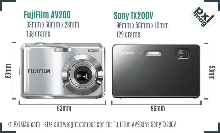 FujiFilm AV200 vs Sony TX200V size comparison