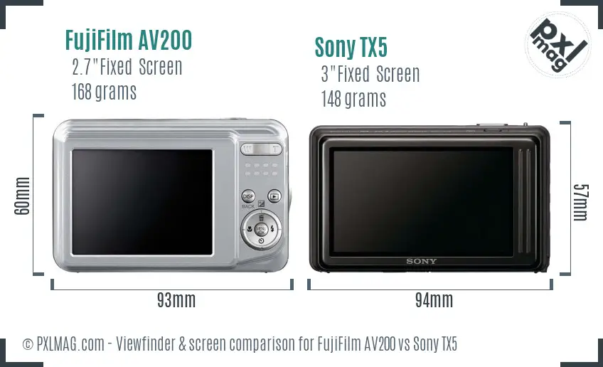 FujiFilm AV200 vs Sony TX5 Screen and Viewfinder comparison