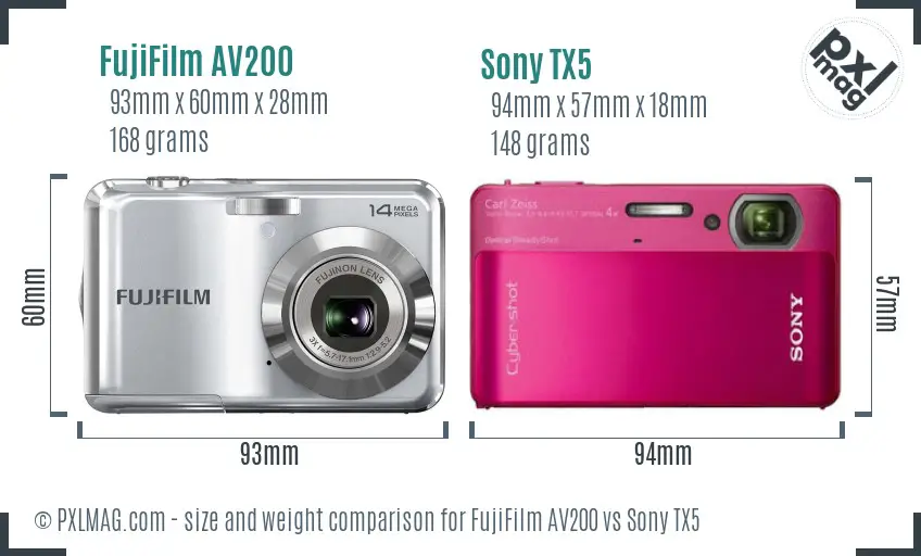 FujiFilm AV200 vs Sony TX5 size comparison