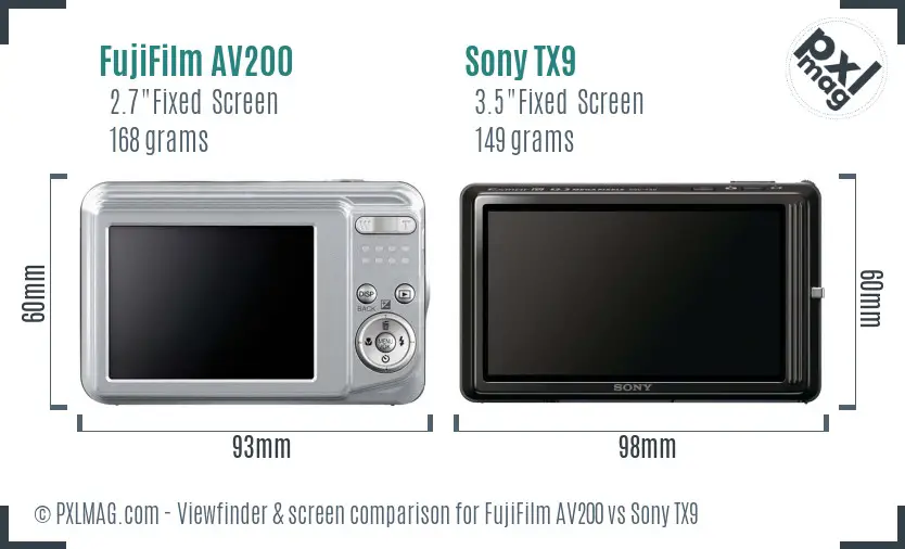 FujiFilm AV200 vs Sony TX9 Screen and Viewfinder comparison