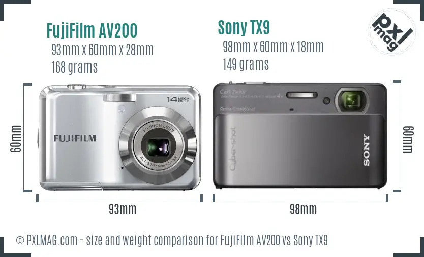 FujiFilm AV200 vs Sony TX9 size comparison
