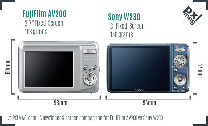 FujiFilm AV200 vs Sony W230 Screen and Viewfinder comparison