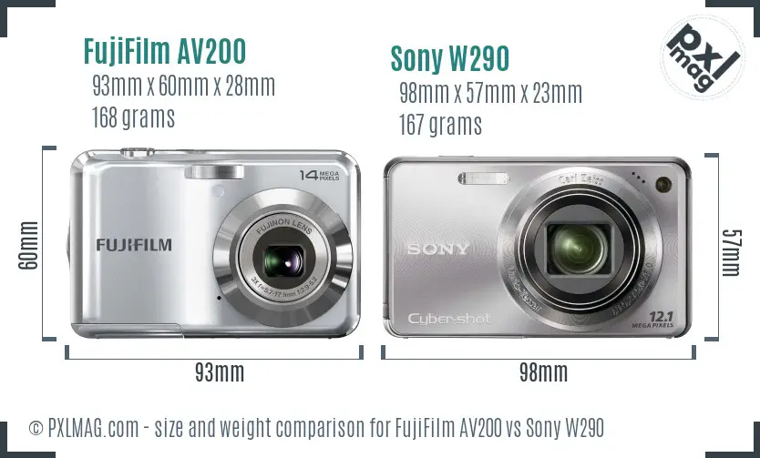 FujiFilm AV200 vs Sony W290 size comparison