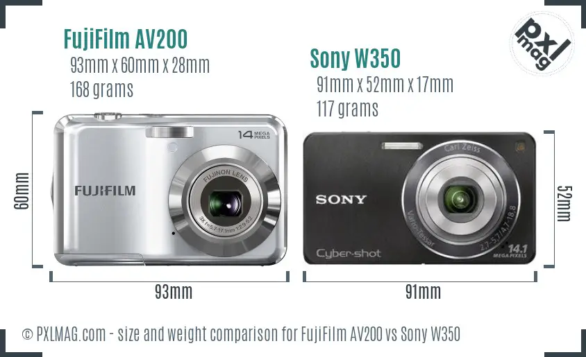 FujiFilm AV200 vs Sony W350 size comparison