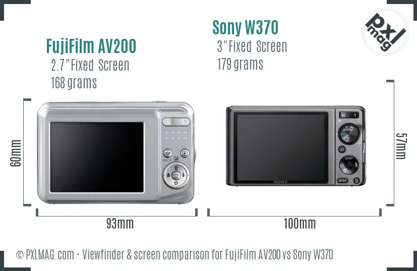 FujiFilm AV200 vs Sony W370 Screen and Viewfinder comparison