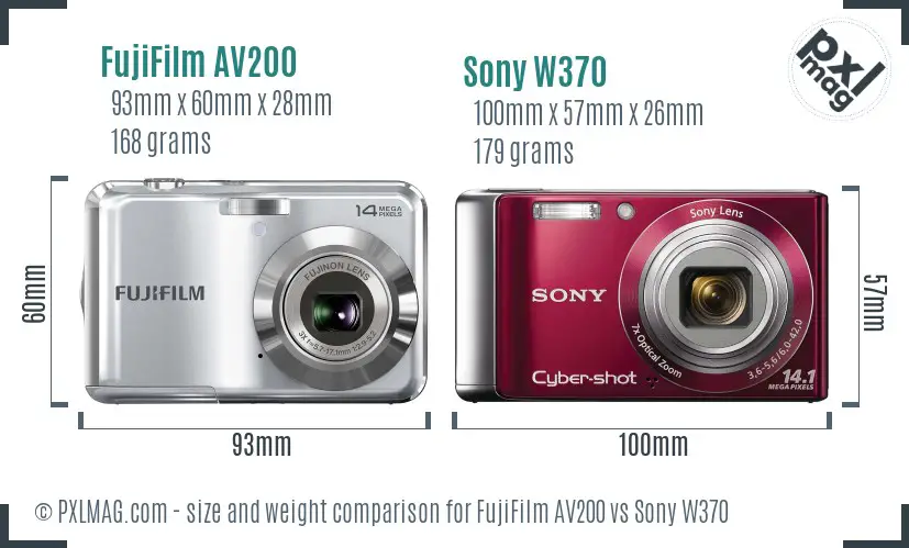 FujiFilm AV200 vs Sony W370 size comparison