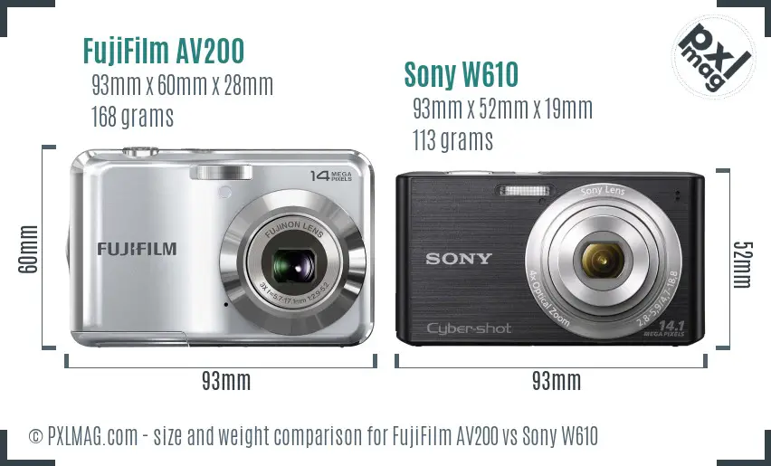 FujiFilm AV200 vs Sony W610 size comparison FujiFilm AV200 vs Sony W610 size comparison