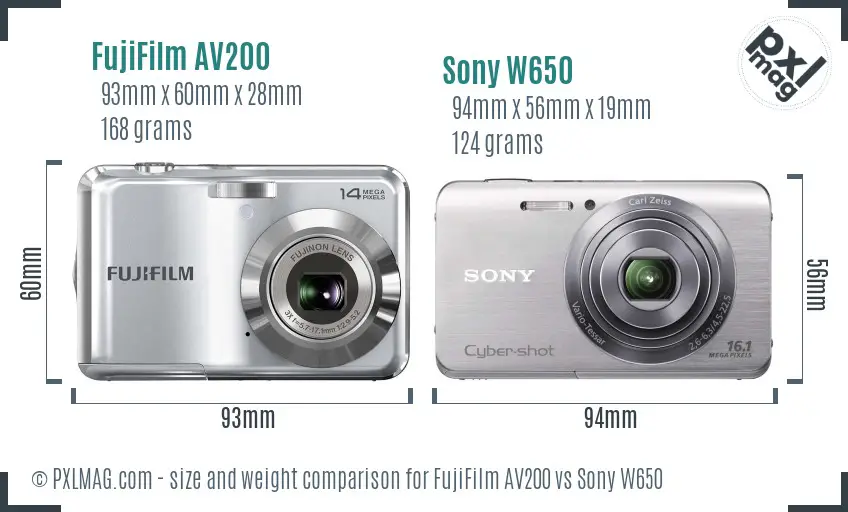 FujiFilm AV200 vs Sony W650 size comparison