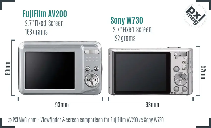 FujiFilm AV200 vs Sony W730 Screen and Viewfinder comparison