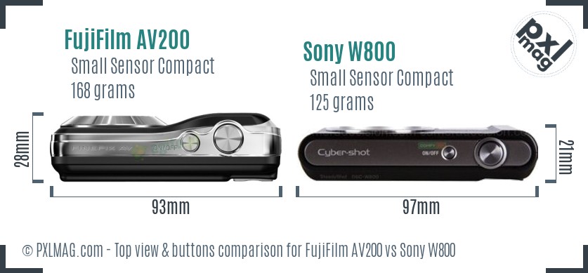 FujiFilm AV200 vs Sony W800 top view buttons comparison