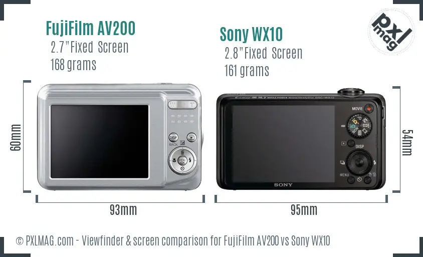 FujiFilm AV200 vs Sony WX10 Screen and Viewfinder comparison