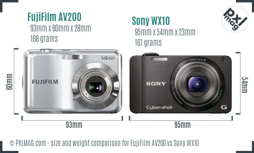 FujiFilm AV200 vs Sony WX10 size comparison