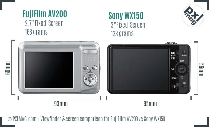 FujiFilm AV200 vs Sony WX150 Screen and Viewfinder comparison