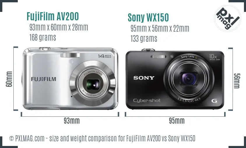 FujiFilm AV200 vs Sony WX150 size comparison