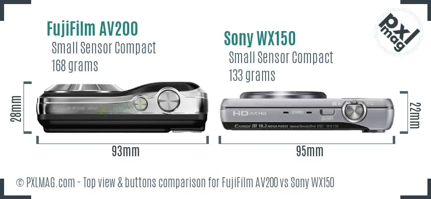 FujiFilm AV200 vs Sony WX150 top view buttons comparison