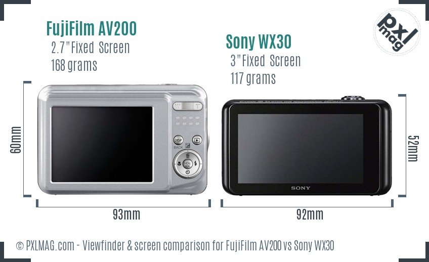 FujiFilm AV200 vs Sony WX30 Screen and Viewfinder comparison