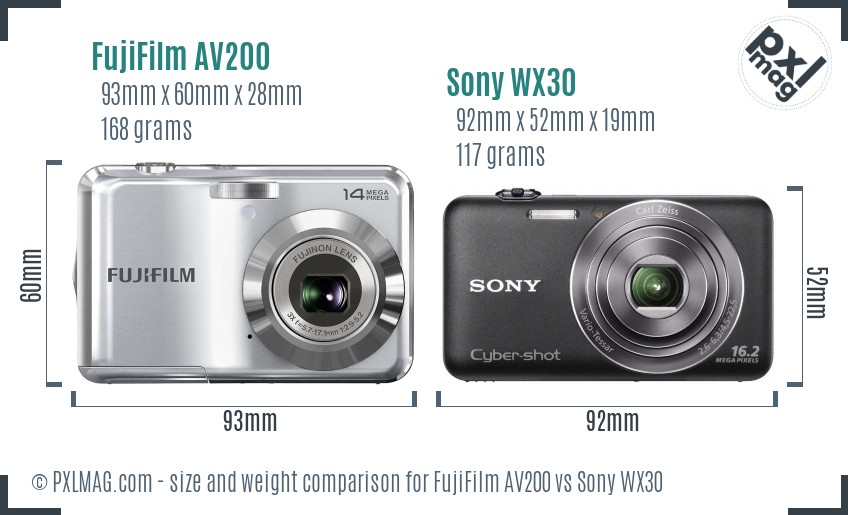 FujiFilm AV200 vs Sony WX30 size comparison