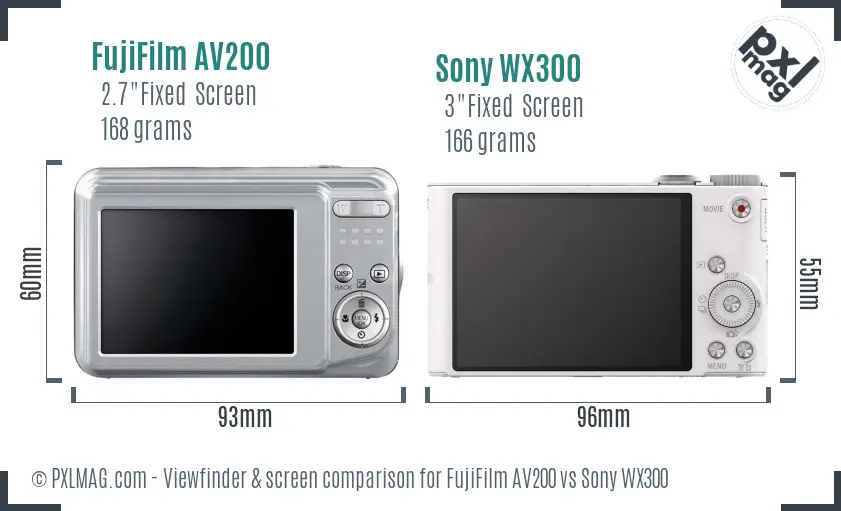 FujiFilm AV200 vs Sony WX300 Screen and Viewfinder comparison