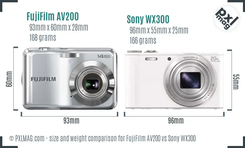 FujiFilm AV200 vs Sony WX300 size comparison
