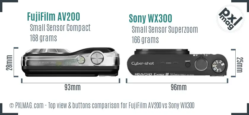 FujiFilm AV200 vs Sony WX300 top view buttons comparison