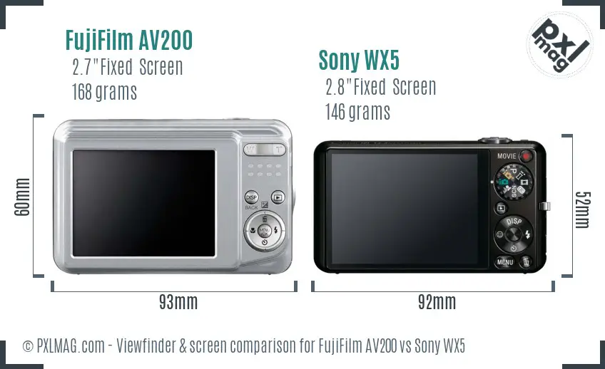 FujiFilm AV200 vs Sony WX5 Screen and Viewfinder comparison