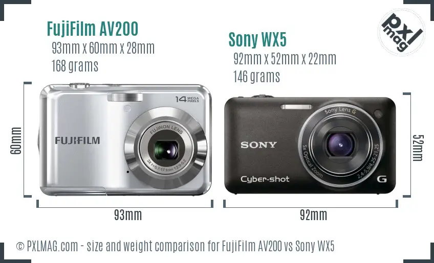FujiFilm AV200 vs Sony WX5 size comparison