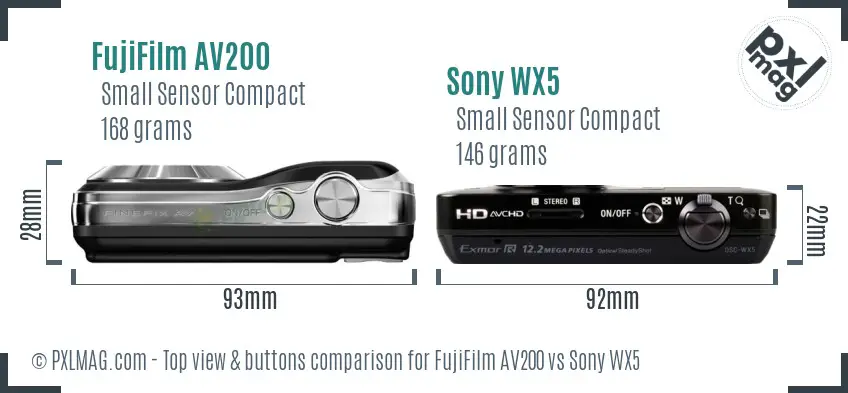 FujiFilm AV200 vs Sony WX5 top view buttons comparison