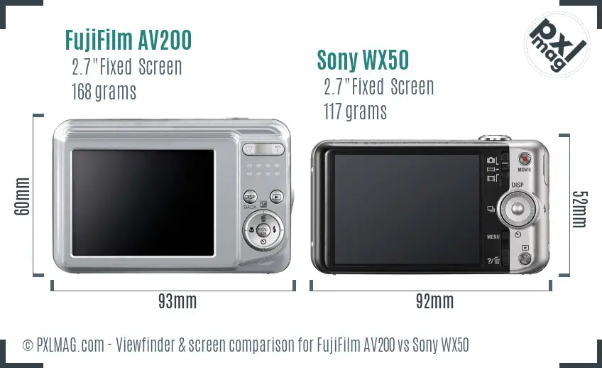 FujiFilm AV200 vs Sony WX50 Screen and Viewfinder comparison