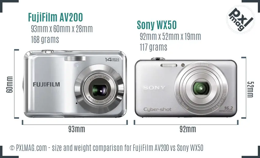 FujiFilm AV200 vs Sony WX50 size comparison